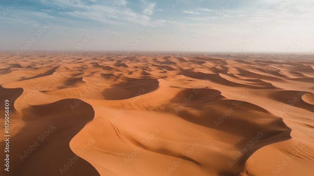 Aufkleber Aerial view of expansive desert landscape showcasing rolling sand dunes and open spaces ideal for text or design elements