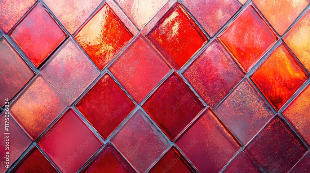 Poster vibrant crimson glass mosaic tile pattern creating a visually striking abstract background for desig
