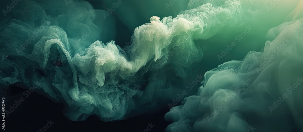 Poster elegant dark background with lush green smoke abstract design for copyspace and text placement in cr