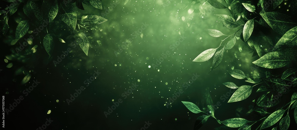 Poster dark green abstract nature background with foliage and bokeh effects ideal for creating text overlay