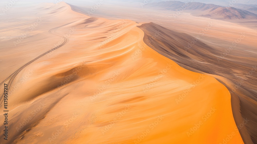 Aufkleber Aerial view of vast desert landscape with winding sand dunes creating natural patterns and ample space for text or branding integration