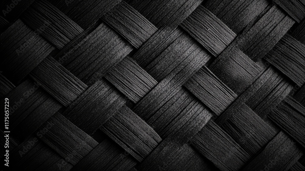 Poster dark woven textile texture background with intricate fiber patterns showcasing depth and sophisticat