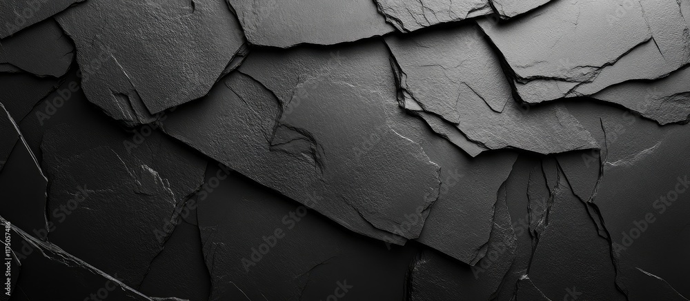 Poster dark grey slate texture background with cracks and empty space for text or design elements