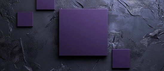 Dark purple abstract square frame on textured gray background ideal for showcasing text or advertisements in a modern design layout
