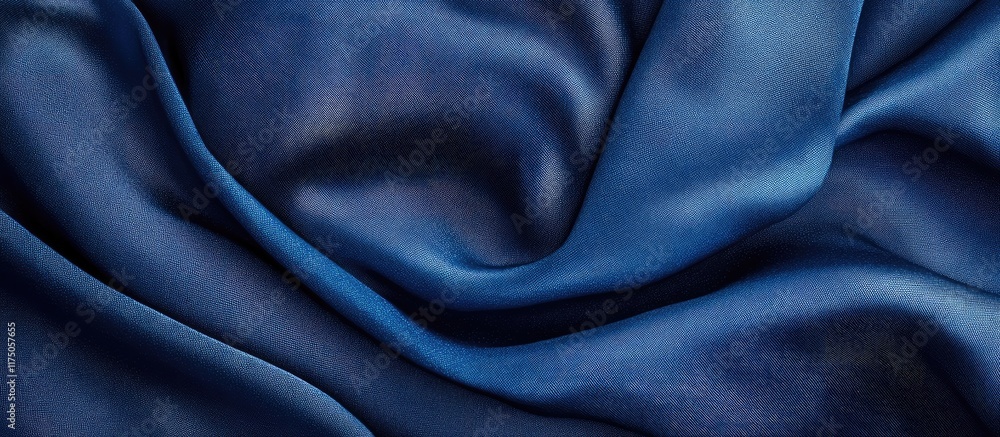 Poster elegant deep blue satin fabric texture background with smooth waves for copyspace and design project
