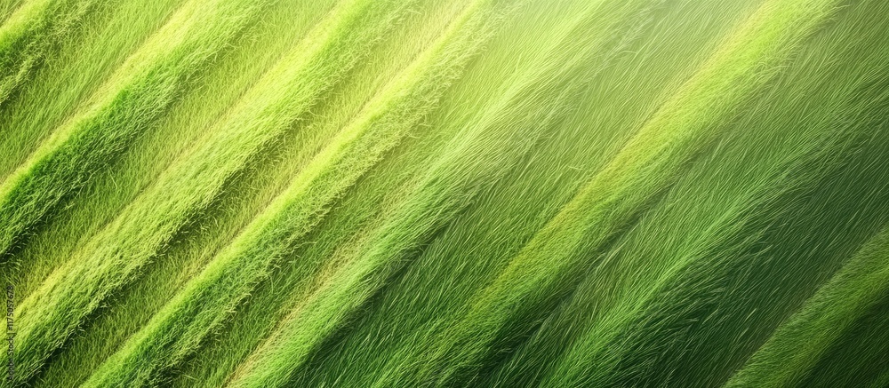 Poster aerial view of lush green rice paddy field showcasing vibrant patterns and ample negative space for 