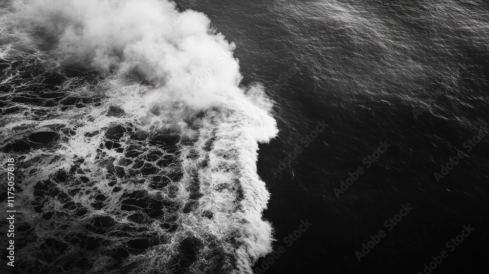 Poster Aerial View of Volcanic Patterns in Black and White with Dynamic Waves and Ample Copyspace for Text Placement