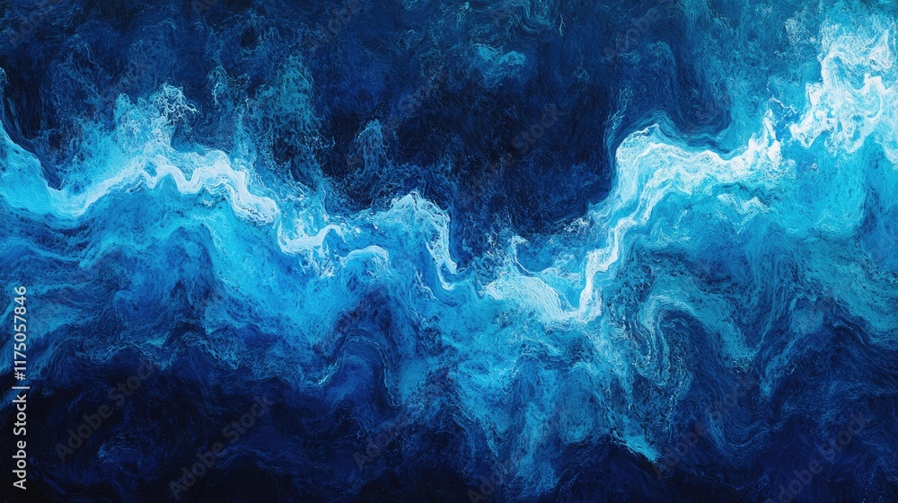 Poster Aerial view of deep blue ocean waves creating a mesmerizing abstract pattern with dynamic textures and vivid colors