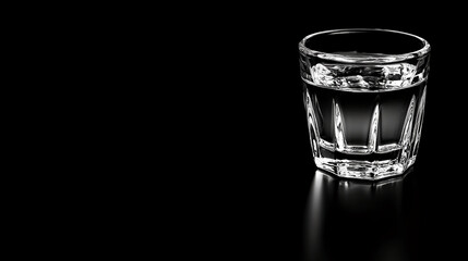 Clear glass cup on a black background with minimalistic lighting