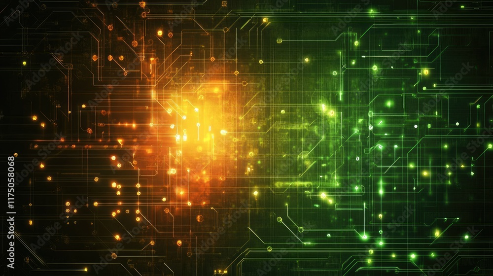 Poster abstract digital circuit background with illuminated nodes for technology and data analysis concepts
