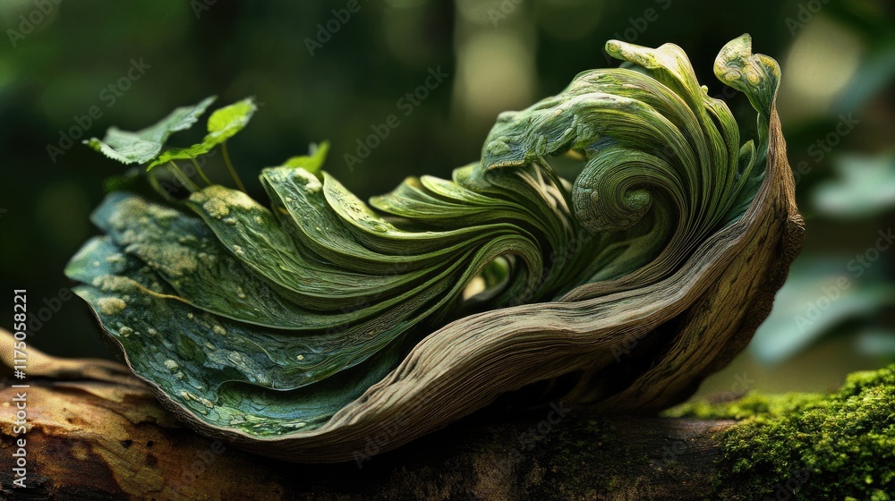 Poster Surreal Green Vegetation in Nature with Intricate Leaf Patterns and Textures