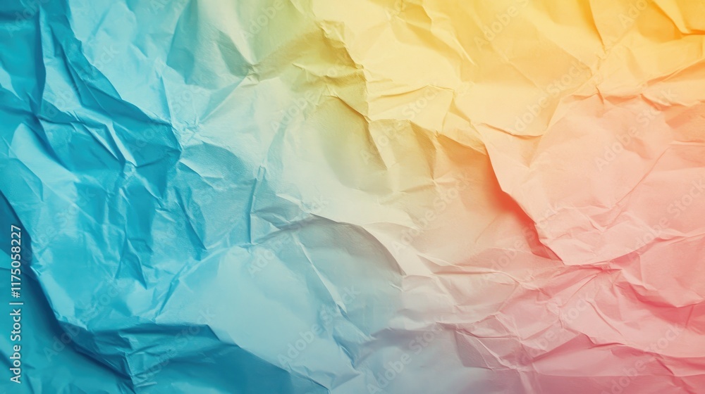 Poster crumpled paper texture in soft blue and yellow gradient background for creative design and backgroun
