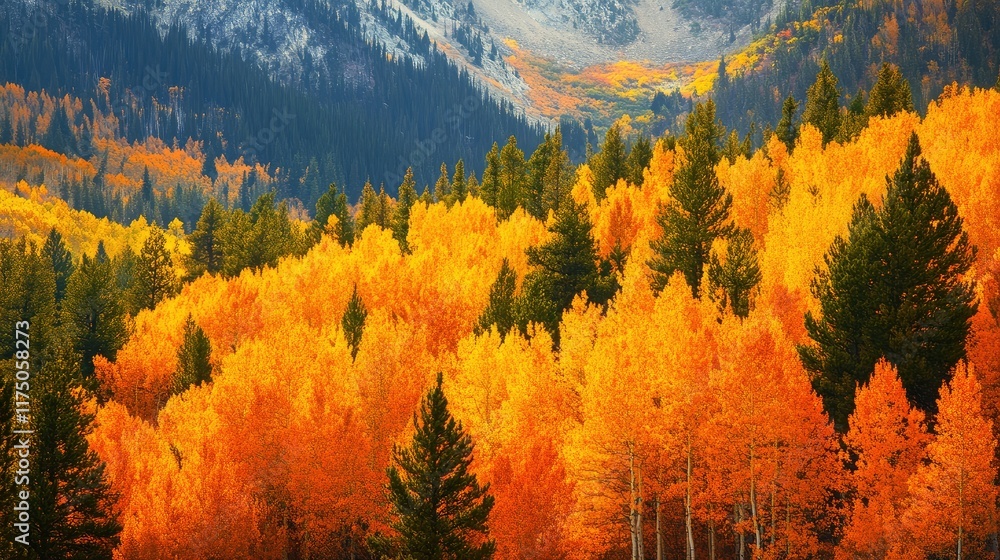 Aufkleber aerial view of colorful autumn foliage over vibrant forest landscape with space for text integration