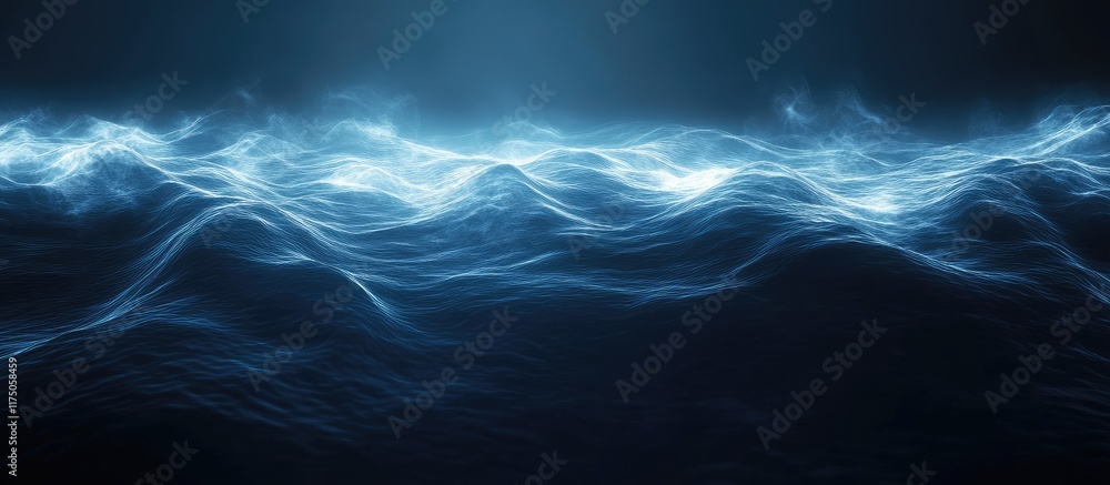 Poster mystical blue ocean waves abstract background with space for text and design elements
