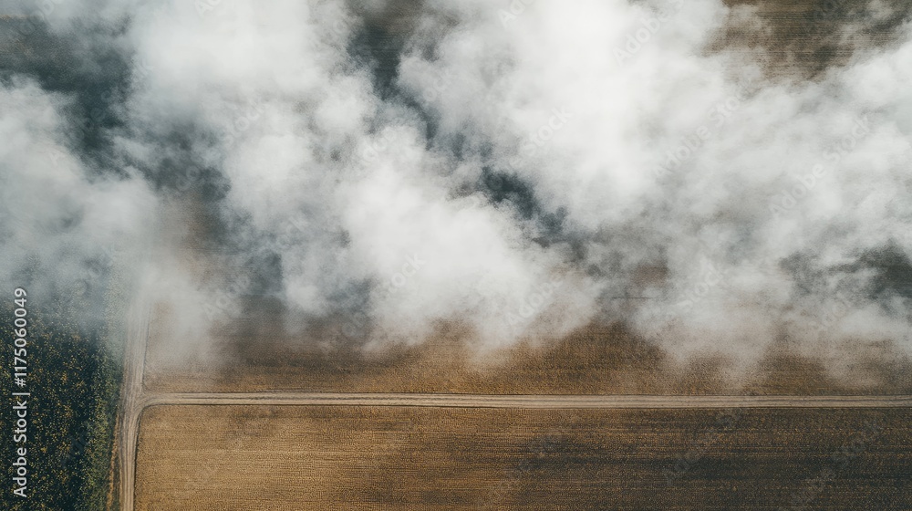 Poster Aerial View of White Clouds Over Brown Ground Creating Space for Text Placement and Natural Landscape Background