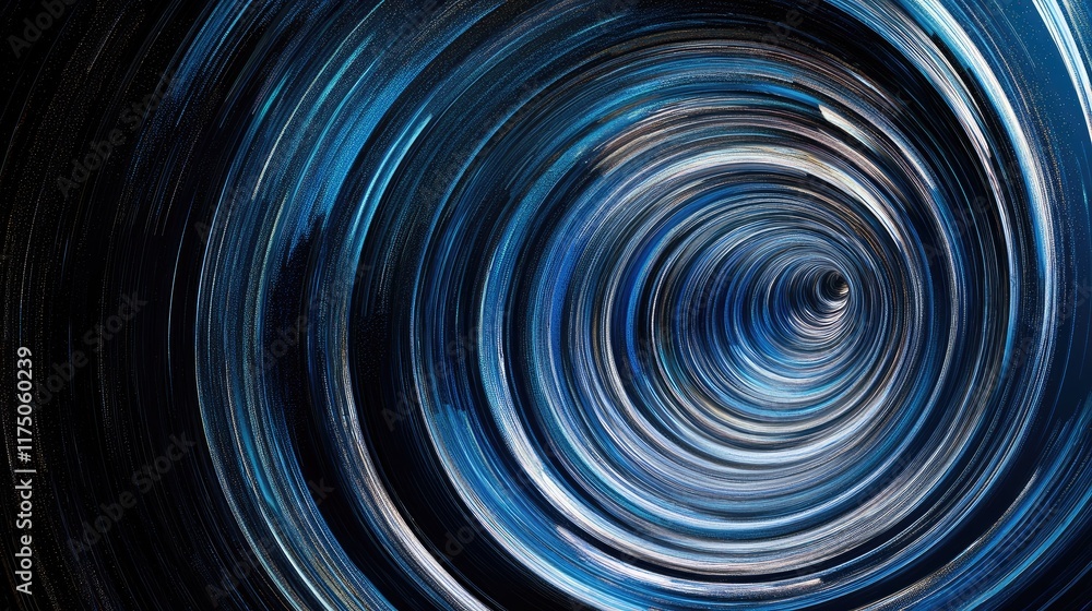 Poster Vibrant swirling blue concentric circles creating a mesmerizing star trails effect in a cosmic abstract design.