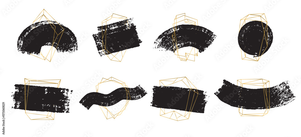 Poster set of golden frame for text graphics for design, art. frame stylish geometric with gold. brush stro