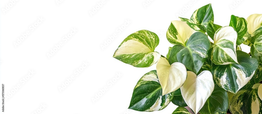 Poster Variegated philodendron plant with white patches in a flower pot isolated on white background with space for text and design elements