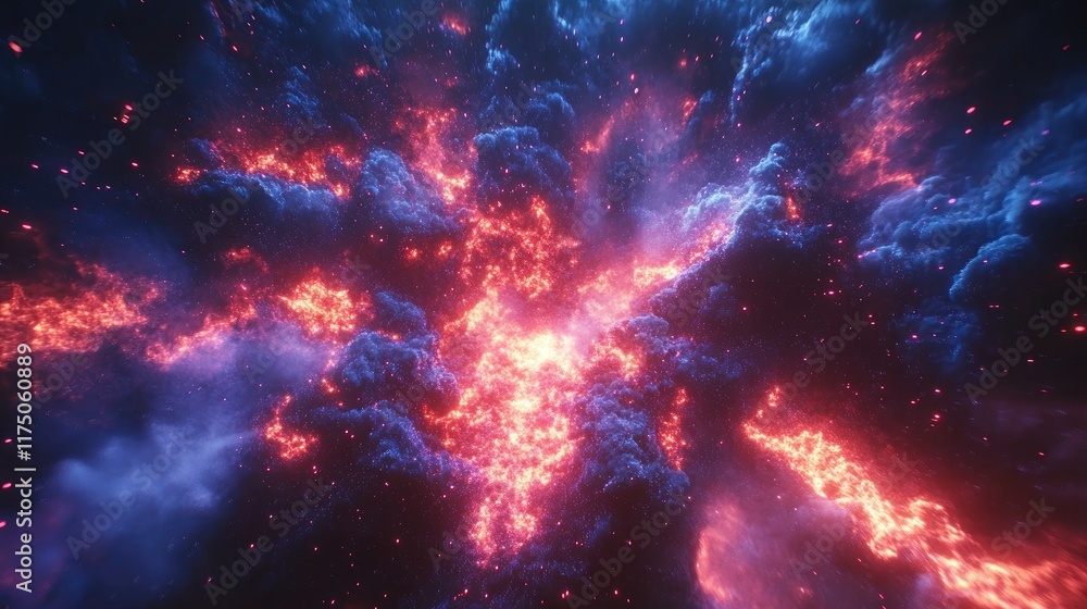 Poster spectacular cosmic explosion with vibrant colors and dynamic energy showcasing a captivating firewor