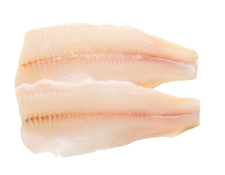 Two fresh raw cod fillets isolated on transparent background