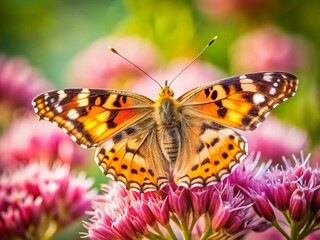 Naklejka premium Pink Lady Butterfly Close-Up: Delicate Wings in Nature's Embrace