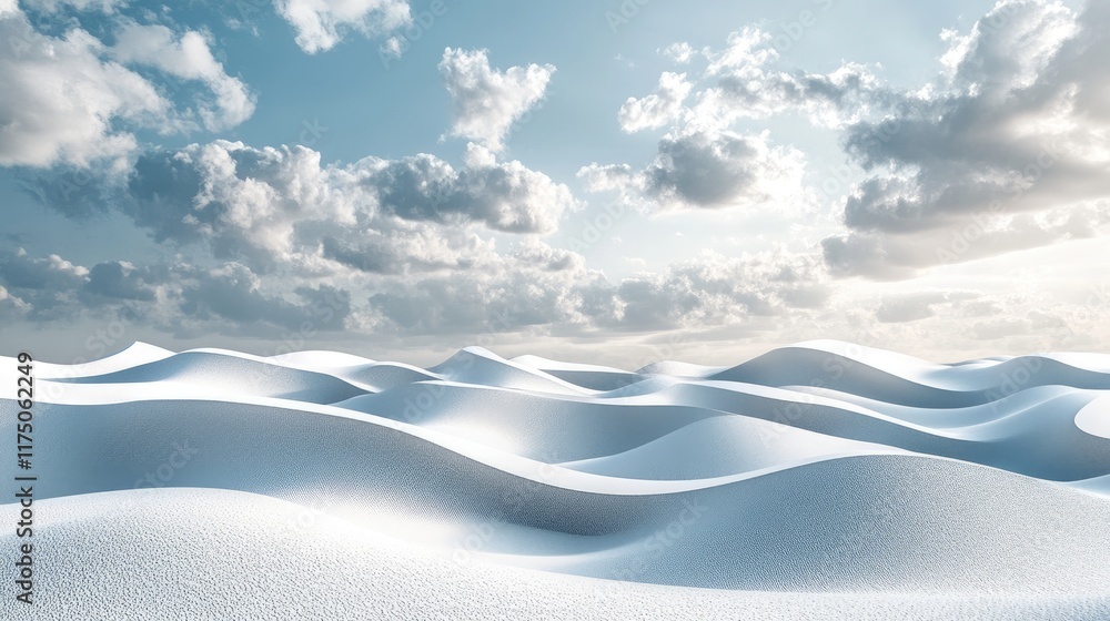 Poster Textured Sand Dunes under a Cloudy Blue Sky with Intricate Patterns and Shapes in a Serene Landscape Environment