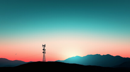 Minimalist depiction of radio signals flowing smoothly from a tower into the open sky.