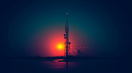 Minimalist design of a radio tower broadcasting signals in an abstract style for World Radio Day.