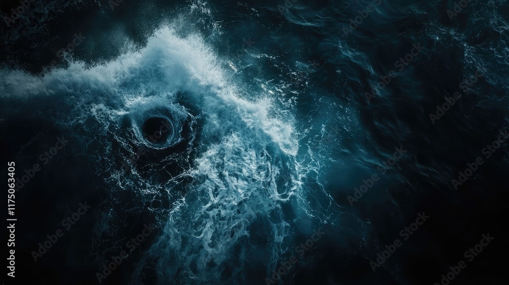 Leinwandbilder Aerial View of Turbulent Ocean Waves Surrounding a Mysterious Eye on a Dark Background with Space for Text Integration