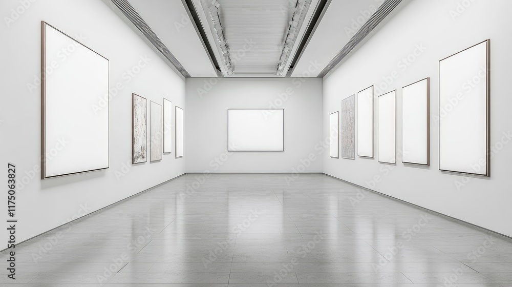 Aufkleber modern art gallery interior with blank frames ready for exhibition in a bright and minimalist space 