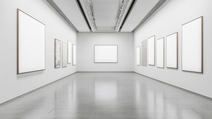 Modern Art Gallery Interior with Blank Frames Ready for Exhibition in a Bright and Minimalist Space with Clean Architectural Lines