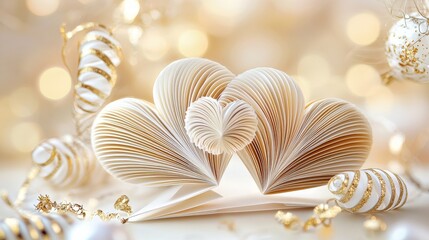 Elegant paper hearts, festive bokeh background