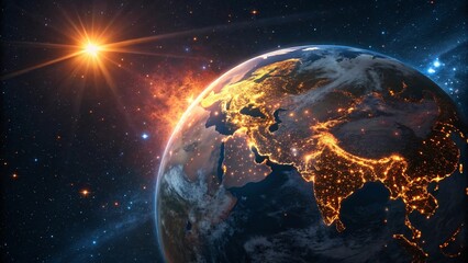 Obraz premium Mystical Lunar Landscape with Moonlit Craters and Starry Sky V6