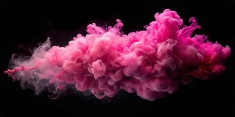 Obraz premium Pink Smoke Cloud Isolated on Black, Abstract Background, Vivid Color, Airy, Ethereal