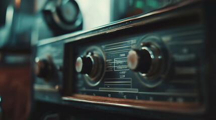 Minimalist portrayal of soundwaves blending seamlessly into a vintage radio dial.