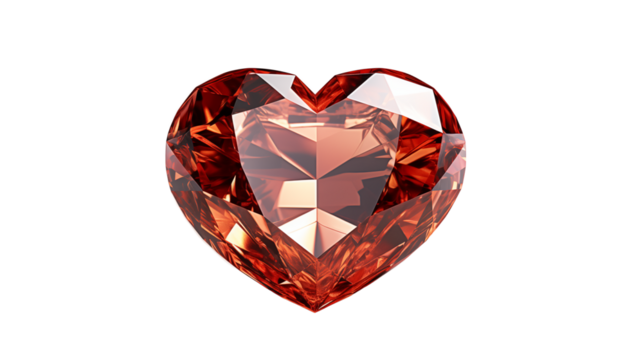 Stunning Red Heart-Shaped Diamond Gemstone, 3D Render, studio view, isolated on transparent background.