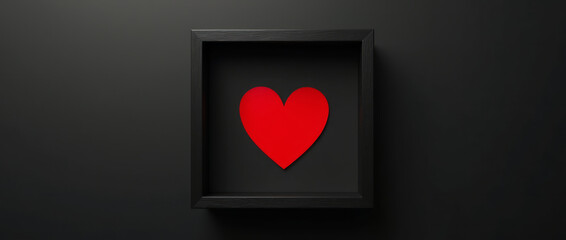 A Minimalist Black Square Frame with the Outline of a Heart in Red Placed Just Outside the Frame