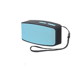 Portable wireless Bluetooth connectivity speaker isolated on white background. 