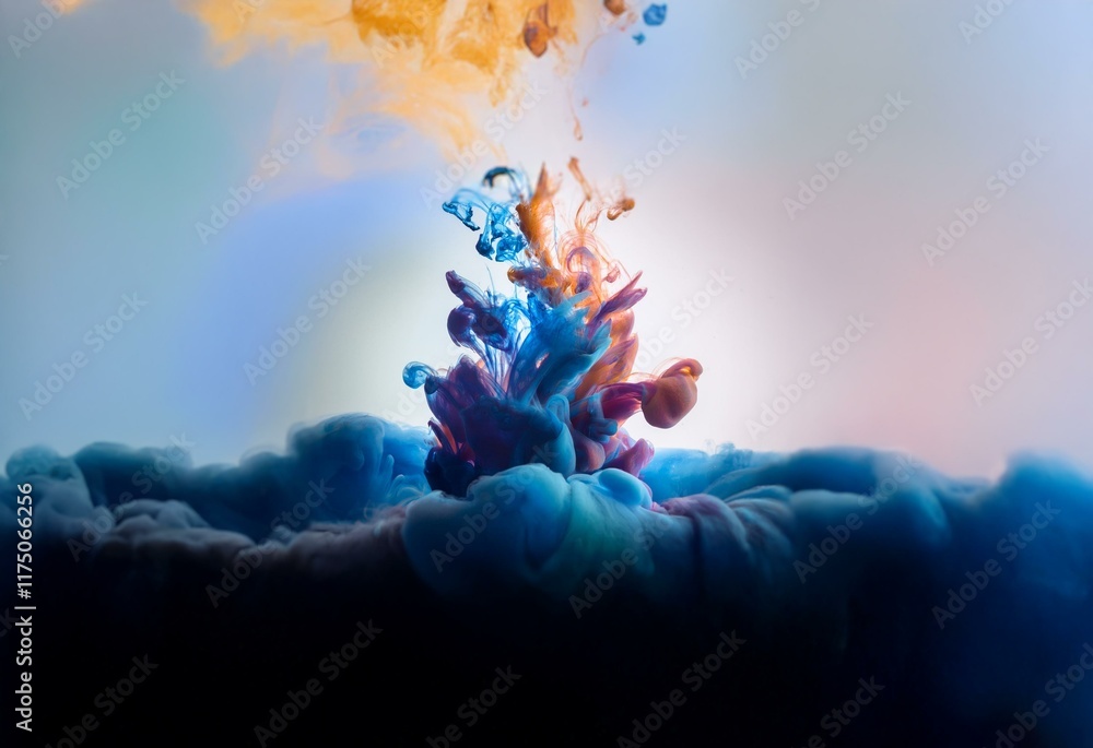 Aufkleber Abstract image of colored ink mixing and swirling in water, creating a colorful, dynamic composition.