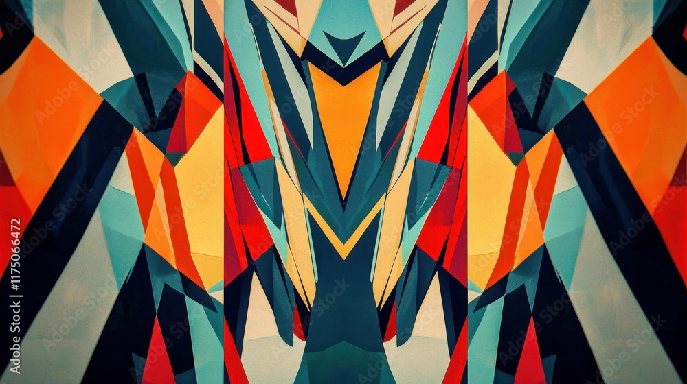 Poster abstract geometric art featuring vivid colors and sharp angles