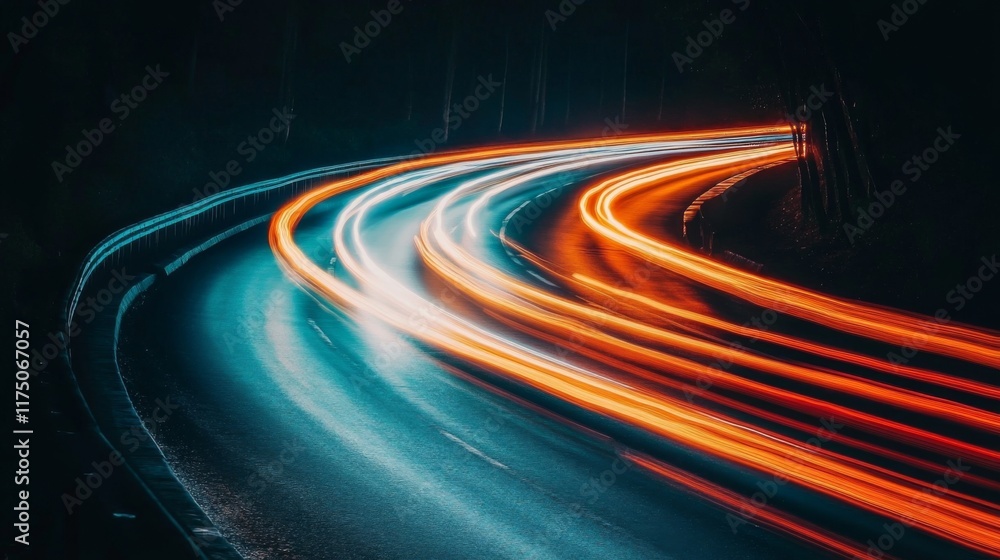 Leinwandbilder a subway tunnel with a curved path and glowing lights along the edges of the track, casting long sha