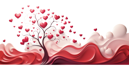 Romantic Heart Tree Abstract Art, Valentine's Day Design, studio view, isolated on transparent background.