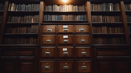 Antique bookshelves, library, knowledge, history, research, interior, wooden, drawers, archives