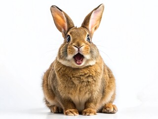 Obraz premium Playful Easter Bunny Rabbit Yawning, Chubby Brown Bunny Screaming, Isolated White Background
