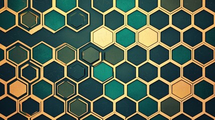 Abstract Honeycomb Pattern Green Gold Texture