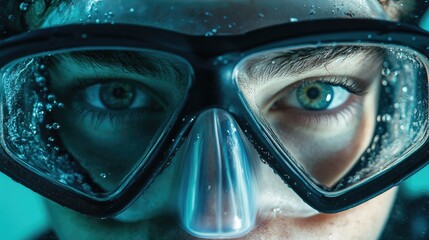 Underwater Divers Eye View Through Mask