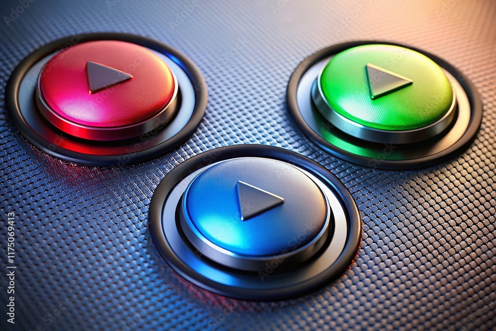 Poster play pause stop buttons media control interface close up