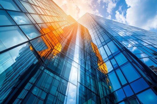 Modern downtown financial hub  a vision of bank and office building architecture