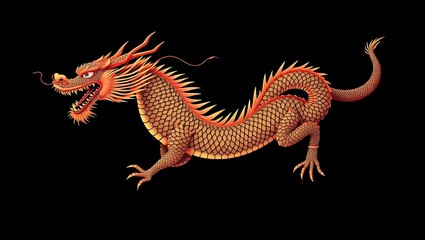 Fototapeta premium Majestic Orange Dragon: A Vibrant Chinese-Style Artwork