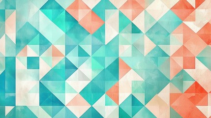 Fototapeta premium Abstract Geometric Teal Orange White Triangle Pattern